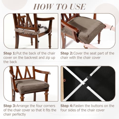 Havawish Extra Wide Dining Chair Seat Covers, Light Coffee, Velvet, 1 Pcs