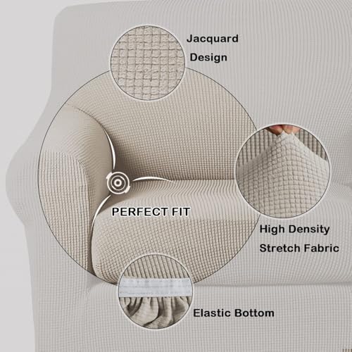 Turquoize 2 Piece Chair Covers Chair Slipcovers for Living Room Small Armchair Chair Cover with Arms Washable Furniture Cover for Chairs Feature Thick Jacquard Fabric (Small Armchair, Island Fossi)