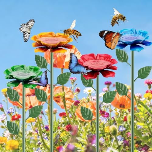 4 Pack Bee Watering Station, Metal Bee Bath, Butterfly Watering Station