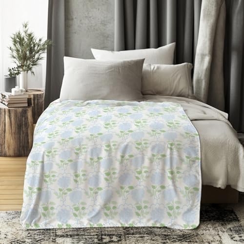 Blue Floral Blanket, Rustic Hydrangea Flower Plant Decorative Throw Blanket for Couch Bed Sofa, Cottagecore Flower Throw Blankets for Living Room Bedroom Decor, 50x60 Inches