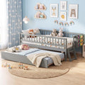 KOMFOTT Twin Bed Frame with Trundle & Bookshelf, Trundle Bed for Kids, Grey