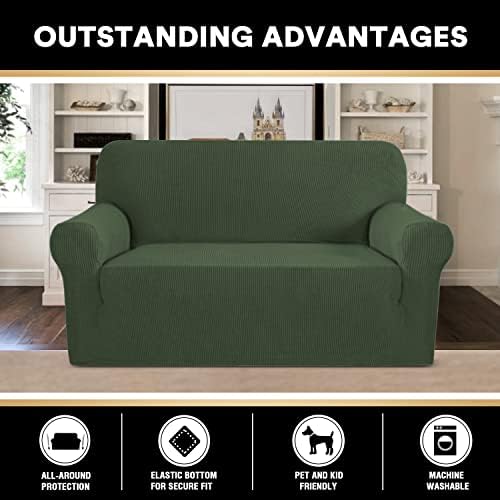 PrinceDeco Stretch Loveseat Sofa Cover Slipcover Couch Cover for 2 Cushion Sofa Washable Sofa Cover for Pets Friendly Furniture Protector Covers with Non Slip Bottom(Loveseat, Bronze Green)