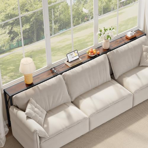 Gewudraw 102" Sofa Table Behind Couch & Socket-Narrow Console Table, Brown