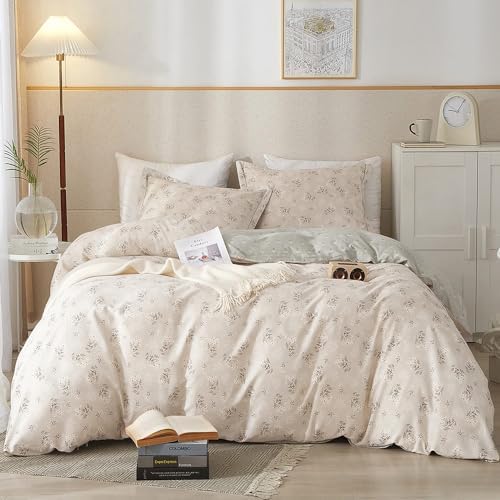 HighBuy Boho Cotton Floral Printed Pattern Bedding Set Twin for Kids Girls Garden Cute Comforter Quilt Duvet Covers with Zipper Closure Lightweight Soft Cottagecore Duvet Cover Sets Reversible
