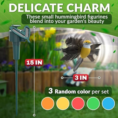 Solar Hummingbird Garden Stakes 3 Pcs, Fluttering Yard Decorations