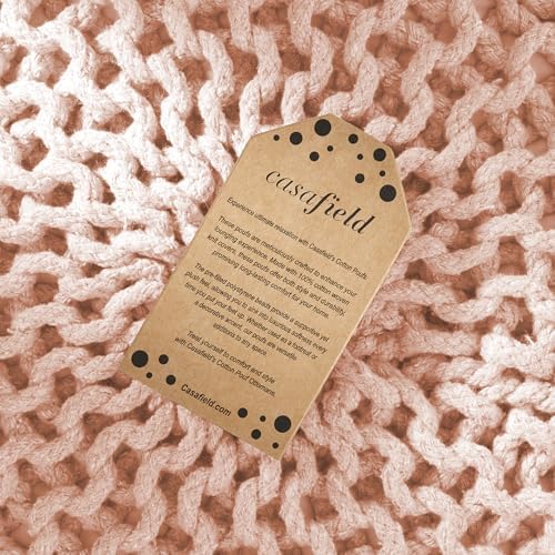 Casafield Round Pouf Ottoman, Light Pink - 20" Diameter x 14.5" High Cotton Knit Foot Stool - Boho Floor Pouffe for Living Room, Bedroom, Home Office