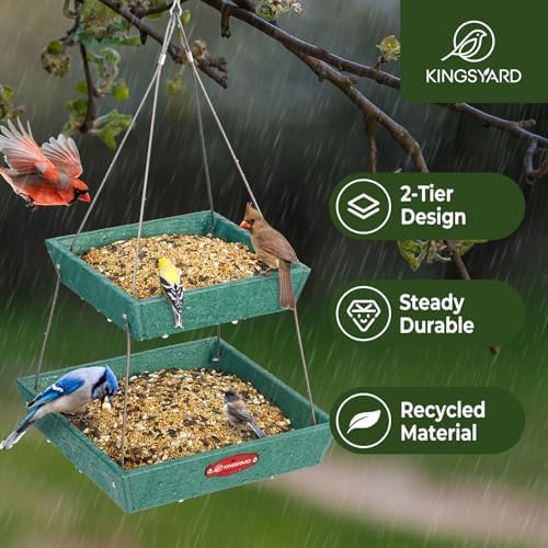 Kingsyard 2 Tier Platform Bird Feeder for Outdoors Hanging