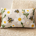 Embroidered Lumbar Pillow Cover 20x12 Inch, Flower Bee