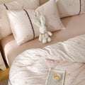 Floral Lace Trim Duvet Cover Queen Size 3 Pcs Set,90"×90" Bedding