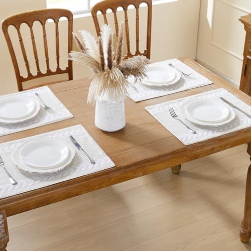 Wracra Embroidered Place Mats, White Rustic Placemats Set of 5