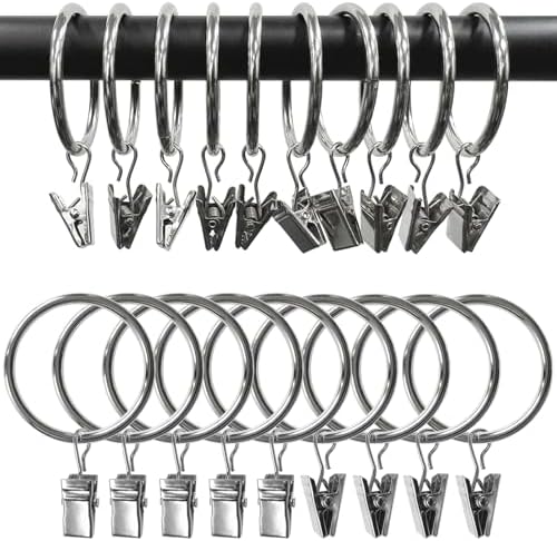100 Pack Metal Curtain Rings with Clips, 1.5 in ID, Silver