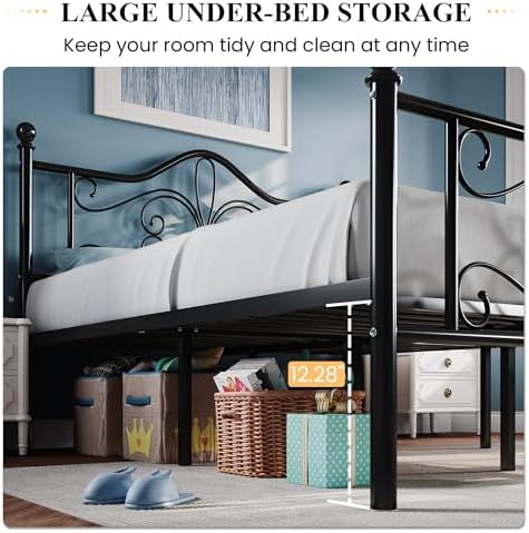 SHA CERLIN Twin Size Metal Bed Frame with Butterfly Headboard, Black
