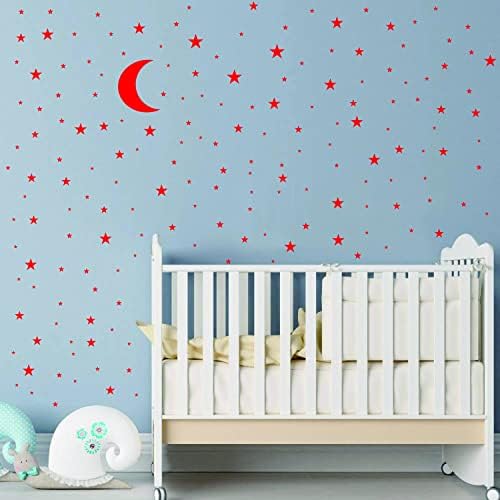 Moon and Stars Wall Decal Vinyl Sticker for Kids Boy Girls Baby Room Decoration Good Night Nursery Wall Decor Home House Bedroom Design YMX16 (Red)