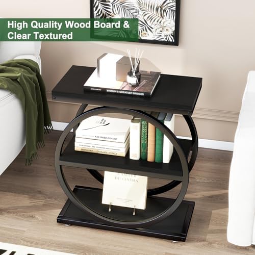 IBUYKE Narrow End Table with 3 Storage Shelves, Black UTMJ418B