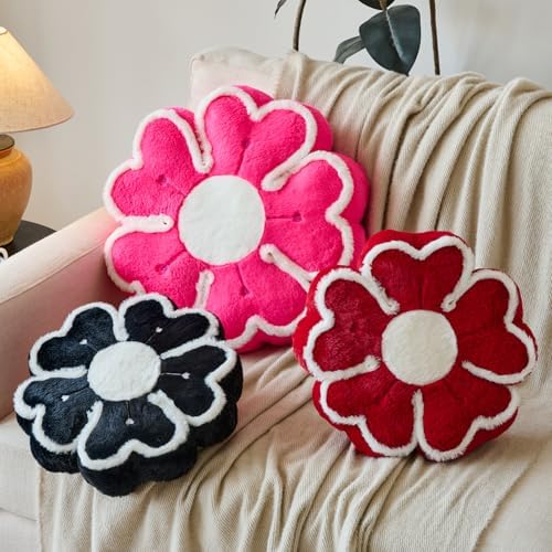 Flower Shaped Decorative Throw Pillow Cushion for Bed Couch, Cute Flower Plush Throw Pillows Home Decor Floor Pillow Seating Cushions (Hot Pink, 13.7 Inches)