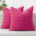 MIULEE Corduroy Decorative Throw Pillow Covers 18x18 Hot Pink Pack of 2