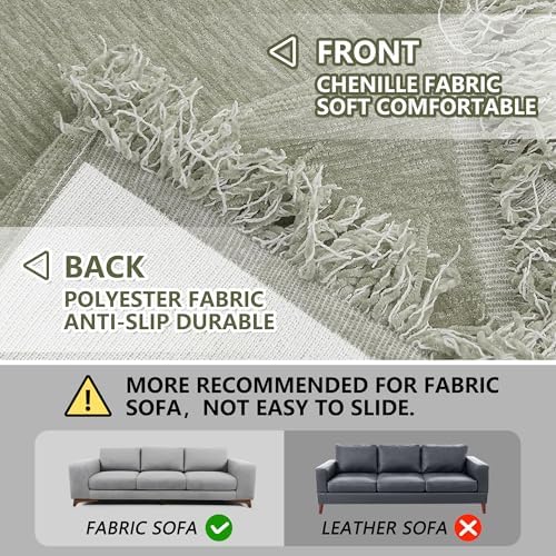 MEETSKY Sectional Couch Covers for Dog Chenille Sofa Cover, Washable Couch Cover for 3 Cushion Couch Sofa Pet Couch Furniture Protector, Sage Green Sofa Slipcover with Tassel