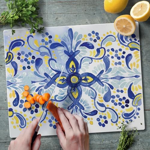 CounterArt Portugal Tile Pattern 3mm Tempered Glass Cutting Board