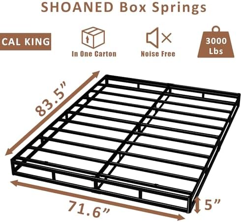 Cal King Metal Box Springs - 5 Inch Low Profile Heavy Duty Black Basics Bed Base Non Slip Box Spring Mattress Foundation, Easy Assembly, No Noise