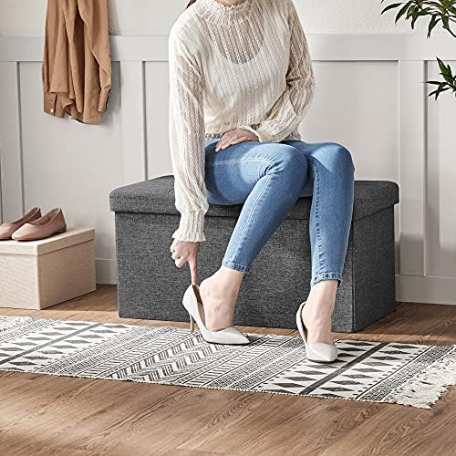 SONGMICS 30 Inches Storage Ottoman, Foldable Bench with Flipping Lid