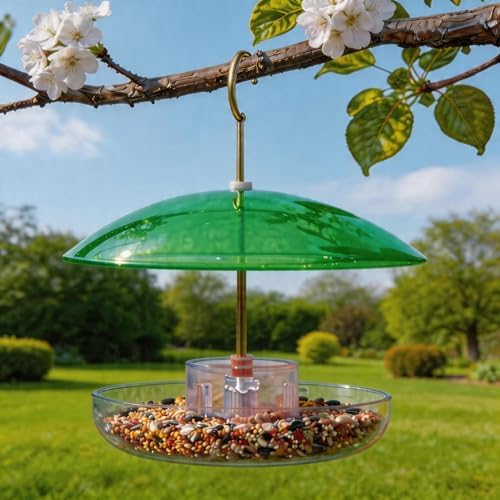 8" Mini Plastic Rain Cover for Bird Feeder, Green Weather Guard Baffle Dome