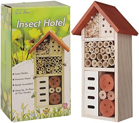 Lulu Home Wooden Insect House, Hanging Insect Hotel for Bee, Butterfly, Ladybirds, Beneficial Insect Habitat, Bug Hotel Garden, 10.4 X 3.4 X 5.4 Inch
