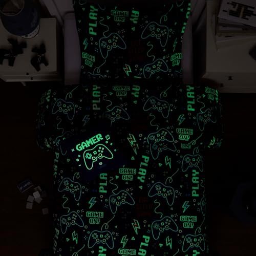 Twin Comforter Set for Boys-3 Pieces Gamers Glow in the Dark Bedding Sets