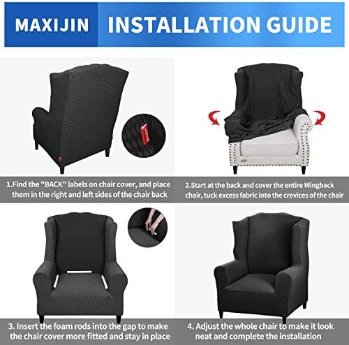 MAXIJIN Wingback Chair Covers 1-Piece Stretch Wing Chair Covers Soft Thick Wingback Armchair Slipcover Non-Slip High Back Chair Furniture Protector Washable (Wing Chair, Black)