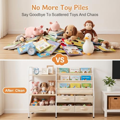 Kids Bookshelf and Toy Storage Organizer, 2-in-1 Montessori Bookshelf