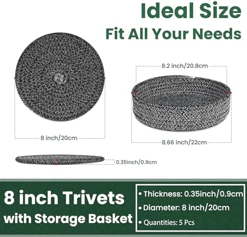 8 Inch Trivets for Hot Dishes, Hot Pots and Pans, 5 Pcs