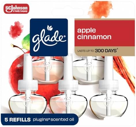 Glade PlugIns Refills Air Freshener, Scented and Essential Oils for Home and Bathroom, Apple Cinnamon, 3.35 Fl Oz, 5 Count