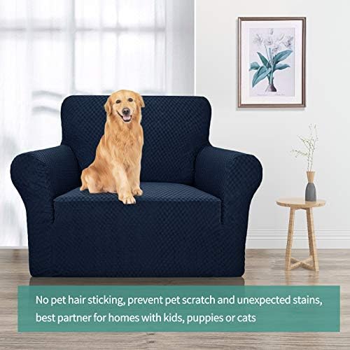 YEMYHOM Couch Cover Latest Jacquard Design High Stretch Sofa Chair Covers for Living Room, Pet Dog Cat Proof Armchair Slipcover Non Slip Magic Elastic Furniture Protector (Small, Navy)