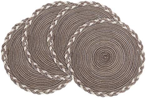 SHACOS Round Placemats Set of 4 Braided Glitter Round Table Placemats 15 inch for Wedding Holiday Party (Multicolor-Light Coffee, 4)