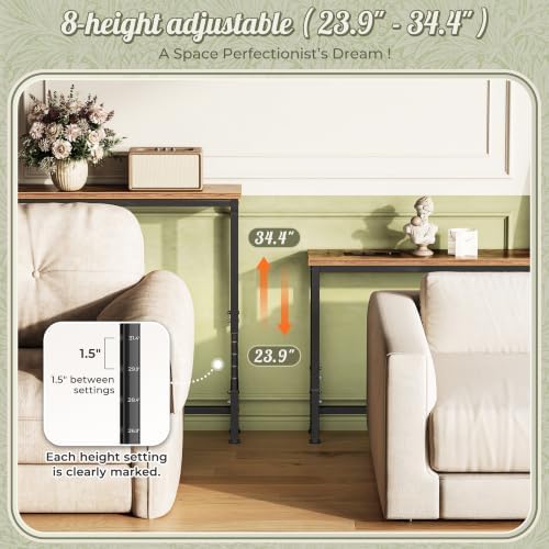 Huuger 94.5 Inch Sofa Table with Power Outlets, Skinny Behind Couch Table