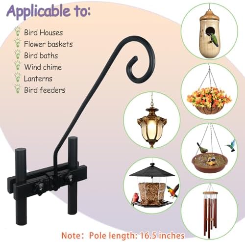 Deck Hook Rail Suitable for Hanging Flower Baskets Wind Chimes Planters Bird Feeders Lights, Heavy Duty Pole Long 16.5 inches Holds up to 15lbs with Ease（2pcs）