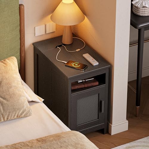 Huuger Narrow Night Stand, End Table with Charging Station, USB-C Port