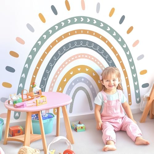 Large Cute Rainbow Wall Decals, Boho Sun Peel and Stick Fabric Nursery Wall Decor, Removable Home Room Wall Decor Murals Stickers for Kids Girls Toddler Bedroom Living Room Playroom