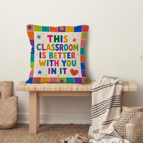 Retro Colorful Classroom Throw Pillow Cover 18x18