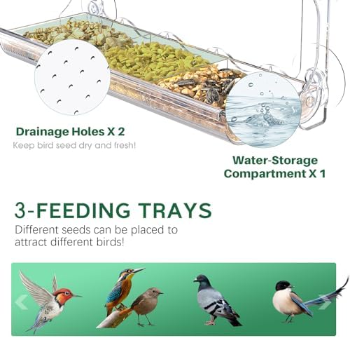 SUNALLY Window Bird Feeder Outdoors, Clear Bird Feeders for Wild Watching