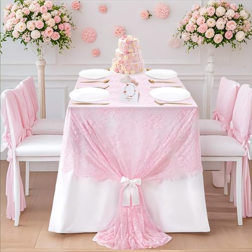 Pink Lace Table Cloth 60x120inch Tablecloth for Decorations Centerpieces