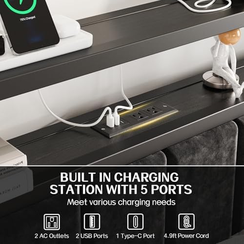 OLEVS King Bed Frame with Charging Station & LED Lights Modern Platform Bed