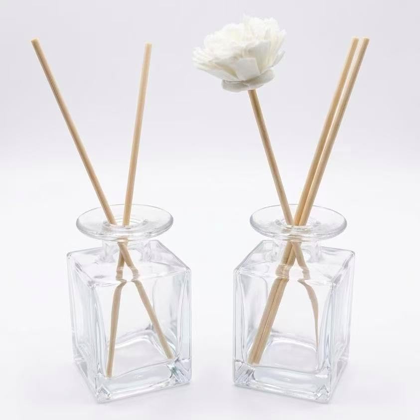 2 Pack 150ml Glass Reed Diffuser Container with Reed Sticks, Empty Essential Oil Diffuser Jars with Protective Packaging for DIY Home Fragrance, Bathroom, Bedroom and Office Decor(2, Clear)