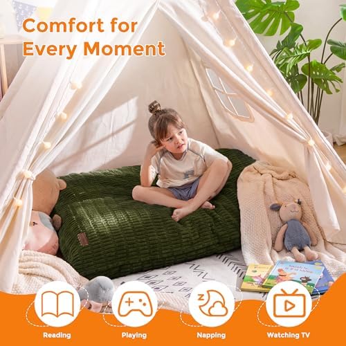 MAXYOYO Kids Bean Bag Chair, 3 in 1 Convertible Bean Bag Sofa with Removable Cover for Children, Soft Floor Lounger with Supportive Shredded Foam Filling, Floor Cushion Chair for Living Room, Playroom