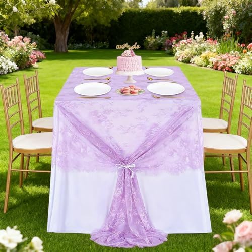 Light Purple Tablecloth Outdoor Lace Table Fabric 2pcs 60x120 Inch for Home
