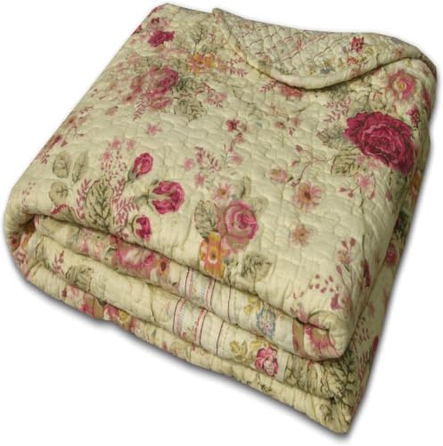 Greenland Home Fashions Antique Rose - Classic Traditional Floral - 100% Cotton Quilted Throw Blanket, 50 x 60 inches, Ecru (Pack of 6)