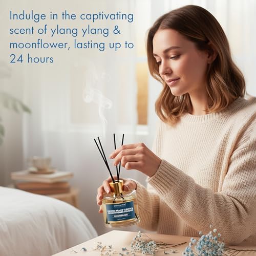 Majestic Pure Ylang Ylang & Moonflower Reed Diffuser 3.4 Fl Oz | Long-Lasting Floral Fragrance for Home and Office