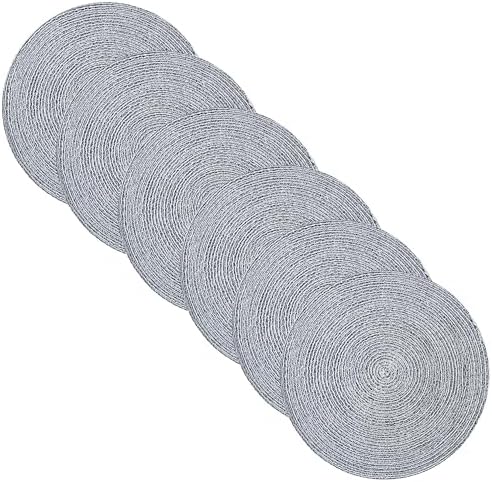 Round Placemats Set of 6-100% Cotton Two-Tone Placemat for Dining Table - Woven Braided Table Setting Place Mat - Washable Table Decor for Kitchen, Farmhouse, Rustic, Everyday Use, Navy