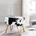Cow Rectangle Faux Fur Ottoman 19"x13"x17" Soft Fuzzy Entryway Bench Seat Sturdy Accent Coffee Table for Living Room Make Up Vanity Shoe Stool with Golden Legs for Bedroom Closet Foot Rest