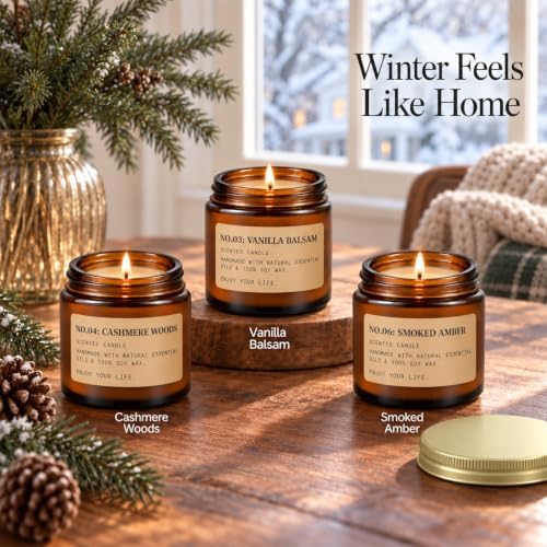 Fall & Winter Scented Candles Gift Set, 6 x 3.5 oz, Apple, Pumpkin & Balsam