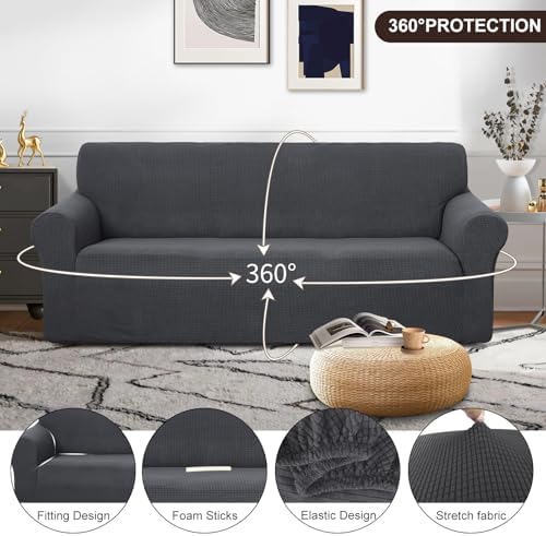 U-NICE HOME Stretch Couch Cover Slipcover for 3 Cushion Sofa, Dark Grey